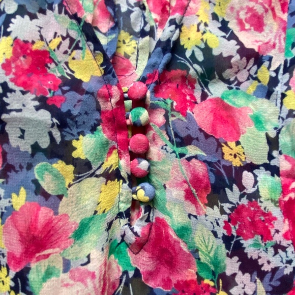 Joie Zeala Boho Sheer Silk Multicolor Floral Blouse Sz Medium - Picture 7 of 15